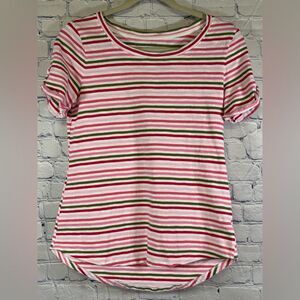 Talbots Pink Red Green Striped Preppy Classic Beachy Vacation Comfy Tshirt S